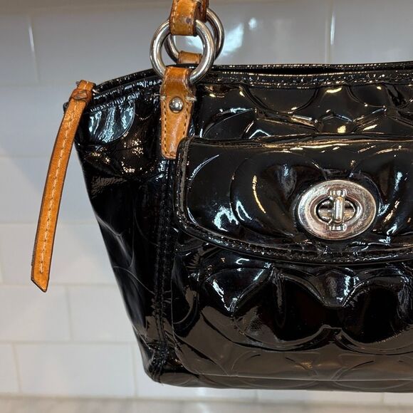 Coach Bag Purse Handbag Leather Leah Signature Embossed Patent Mini Tote Bag - Picture 3 of 16